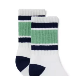 Janie and Jack Socks-Striped Crew Sock jet ivory stripe