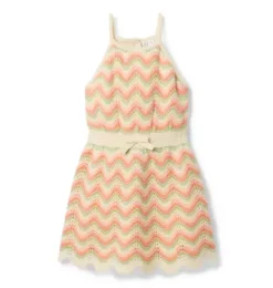 Janie and Jack Dresses-Striped Crochet Dress orange lily stripe