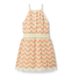 Janie and Jack Dresses-Striped Crochet Dress orange lily stripe