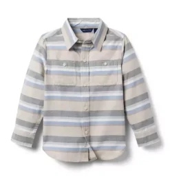 Janie and Jack Shirts-Striped Flannel Shirt sandy beige heather stripe