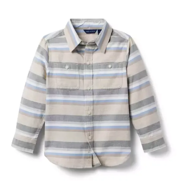 Janie and Jack Shirts-Striped Flannel Shirt sandy beige heather stripe