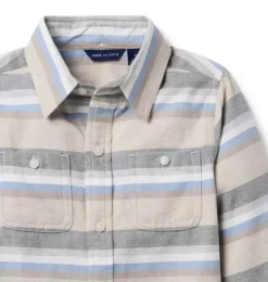 Janie and Jack Shirts-Striped Flannel Shirt sandy beige heather stripe