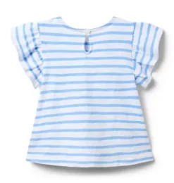 Janie and Jack Short Sleeve Tops-Striped Flutter Sleeve Top blue stream stripe