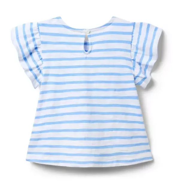 Janie and Jack Short Sleeve Tops-Striped Flutter Sleeve Top blue stream stripe
