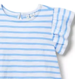 Janie and Jack Short Sleeve Tops-Striped Flutter Sleeve Top blue stream stripe
