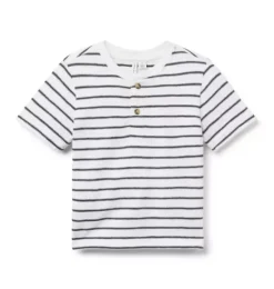 Janie and Jack Tees-Striped Henley Tee jet ivory stripe