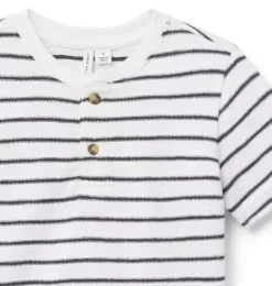 Janie and Jack Tees-Striped Henley Tee jet ivory stripe