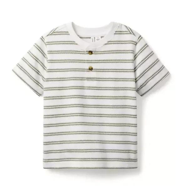 Janie and Jack Tees-Striped Henley Tee white stripe