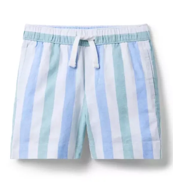 Janie and Jack Shorts-Striped Linen-Cotton Pull-On Short white stripe