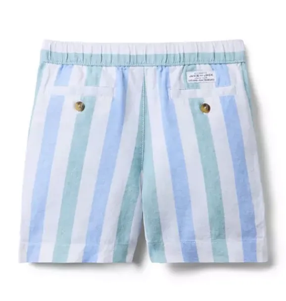 Janie and Jack Shorts-Striped Linen-Cotton Pull-On Short white stripe