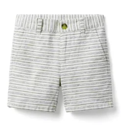 Janie and Jack Shorts-Striped Linen-Cotton Short lichen green stripe