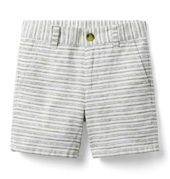 Janie and Jack Shorts-Striped Linen-Cotton Short lichen green stripe