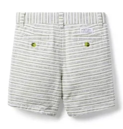Janie and Jack Shorts-Striped Linen-Cotton Short lichen green stripe