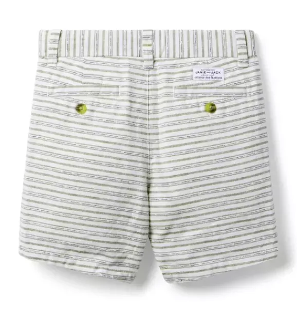 Janie and Jack Shorts-Striped Linen-Cotton Short lichen green stripe