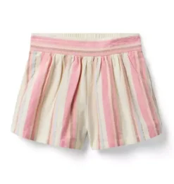 Janie and Jack Skirts & Shorts-Striped Linen-Cotton Short rosy coral stripe