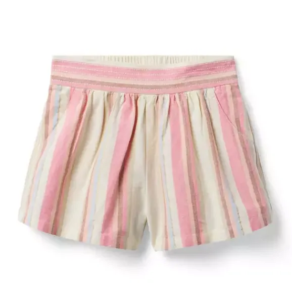 Janie and Jack Skirts & Shorts-Striped Linen-Cotton Short rosy coral stripe