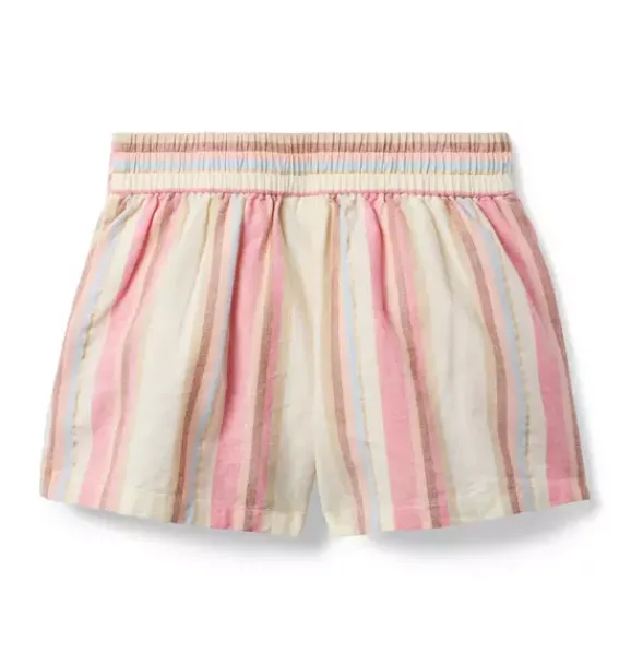 Janie and Jack Skirts & Shorts-Striped Linen-Cotton Short rosy coral stripe