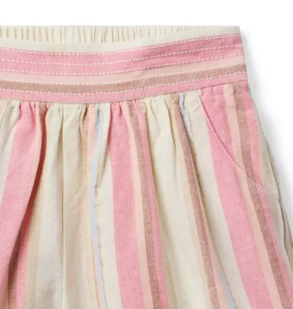 Janie and Jack Skirts & Shorts-Striped Linen-Cotton Short rosy coral stripe