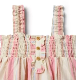 Janie and Jack Dresses-Striped Linen-Cotton Smocked Dress rosy coral stripe