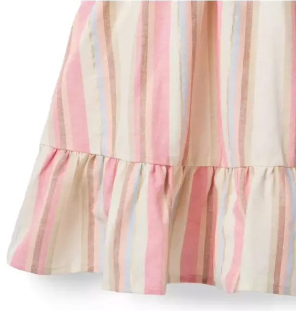 Janie and Jack Dresses-Striped Linen-Cotton Smocked Dress rosy coral stripe