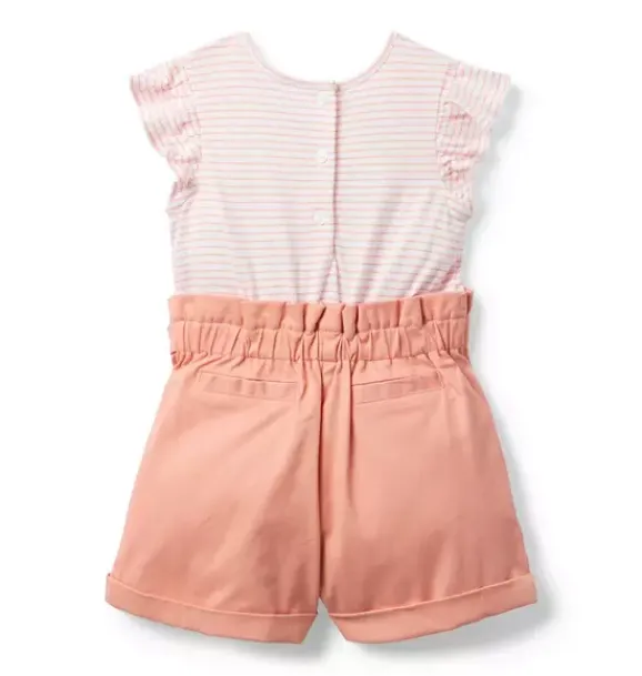 Janie and Jack Rompers & Jumpsuits-Striped Paperbag Waist Romper rosy coral stripe