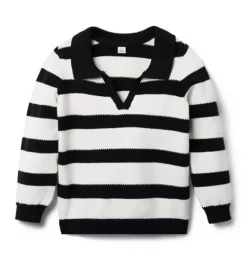 Janie and Jack Sweaters & Sweatshirts-Striped Polo Sweater merchant marine stripe