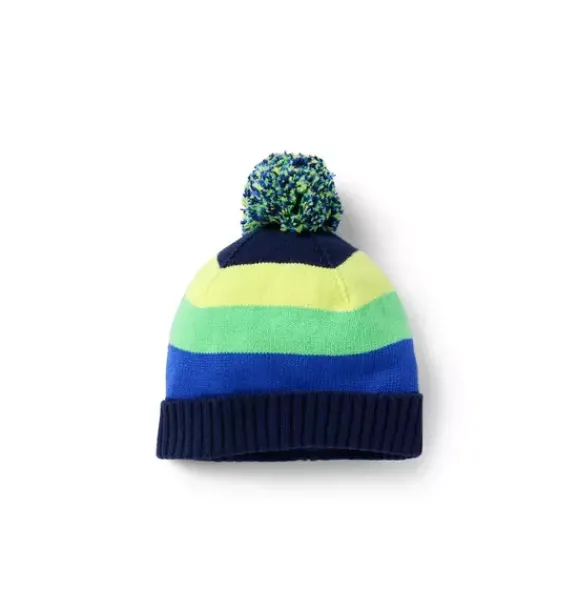 Janie and Jack Hats & Gloves-Striped Pom Beanie merchant marine stripe