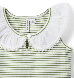 Janie and Jack Sleeveless Tops-Striped Ribbed Collar Top bay laurel green stripe
