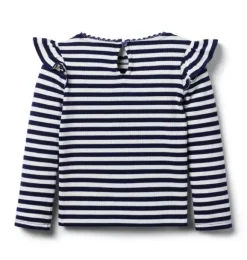 Janie and Jack Long Sleeve Tops-Striped Ribbed Ruffle Shoulder Top merchant marine stripe