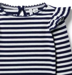 Janie and Jack Long Sleeve Tops-Striped Ribbed Ruffle Shoulder Top merchant marine stripe