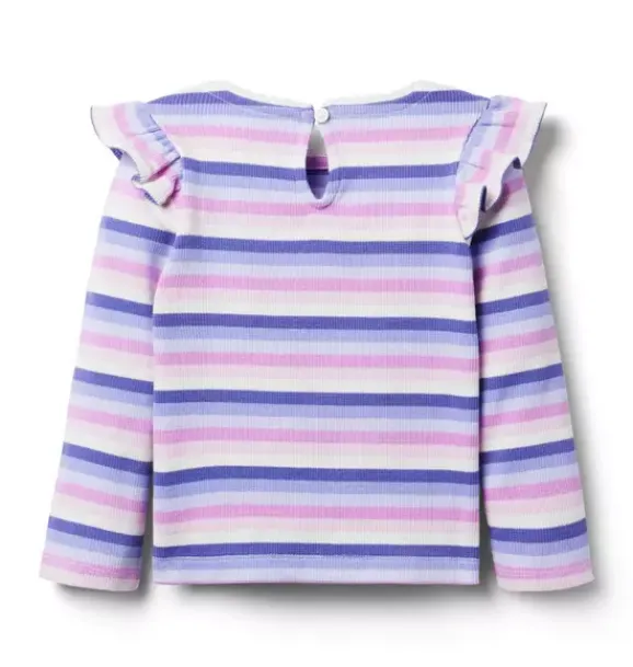 Janie and Jack Long Sleeve Tops-Striped Ribbed Ruffle Shoulder Top lilac stripe