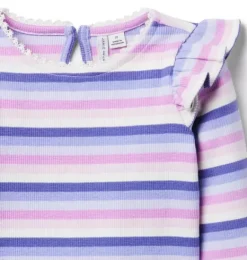 Janie and Jack Long Sleeve Tops-Striped Ribbed Ruffle Shoulder Top lilac stripe
