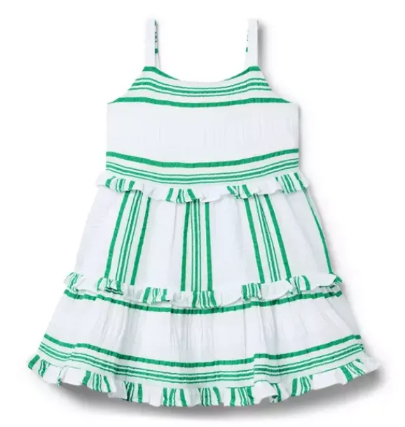 Janie and Jack Dresses-Striped Ruffle Dress green bean stripe