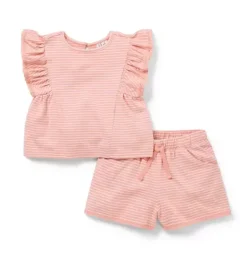Janie and Jack Matching Sets|Skirts & Shorts-Striped Ruffle Matching Set rosy coral stripe