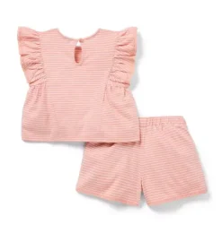 Janie and Jack Matching Sets|Skirts & Shorts-Striped Ruffle Matching Set rosy coral stripe
