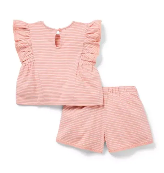 Janie and Jack Matching Sets|Skirts & Shorts-Striped Ruffle Matching Set rosy coral stripe