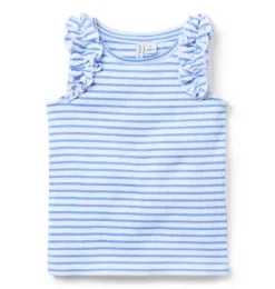 Janie and Jack Sleeveless Tops-Striped Ruffle Sleeve Top soft blue stripe