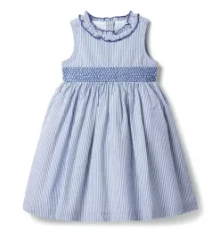 Janie and Jack Dresses-Striped Seersucker Ruffle Collar Dress hydrangea blue stripe