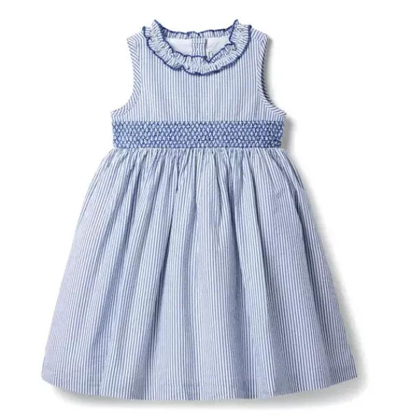 Janie and Jack Dresses-Striped Seersucker Ruffle Collar Dress hydrangea blue stripe