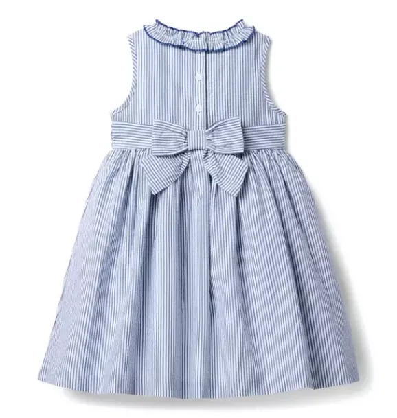 Janie and Jack Dresses-Striped Seersucker Ruffle Collar Dress hydrangea blue stripe