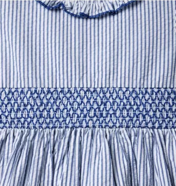 Janie and Jack Dresses-Striped Seersucker Ruffle Collar Dress hydrangea blue stripe