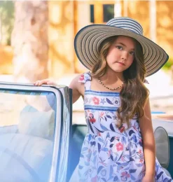 Janie and Jack Girl|Hats, Scarves, & Gloves-Striped Straw Sun Hat natural stripe