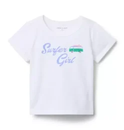 Janie and Jack Short Sleeve Tops-Surfer Girl Tee white