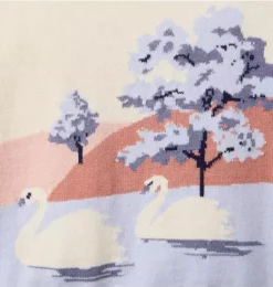 Janie and Jack Sweaters & Sweatshirts-Swan Puff Sleeve Sweater nutmeg cream swan