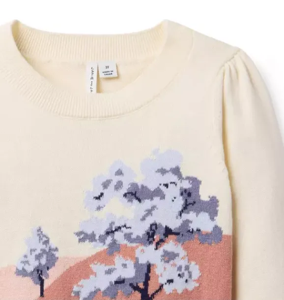 Janie and Jack Sweaters & Sweatshirts-Swan Puff Sleeve Sweater nutmeg cream swan