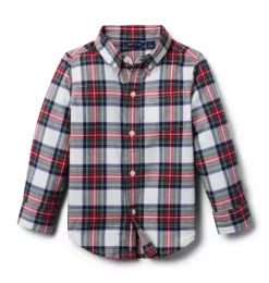 Janie and Jack Shirts-Tartan Flannel Shirt cream and sugar tartan
