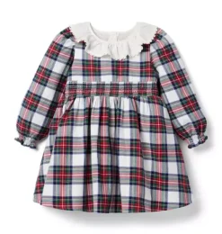 Janie and Jack Dresses-Tartan Ruffle Collar Dress cream and sugar tartan