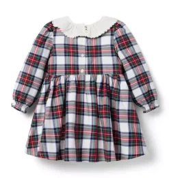 Janie and Jack Dresses-Tartan Ruffle Collar Dress cream and sugar tartan