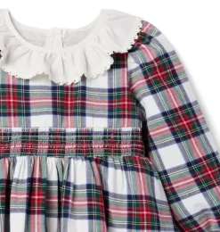 Janie and Jack Dresses-Tartan Ruffle Collar Dress cream and sugar tartan