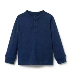 Janie and Jack Tees-Textured Henley Tee merchant marine